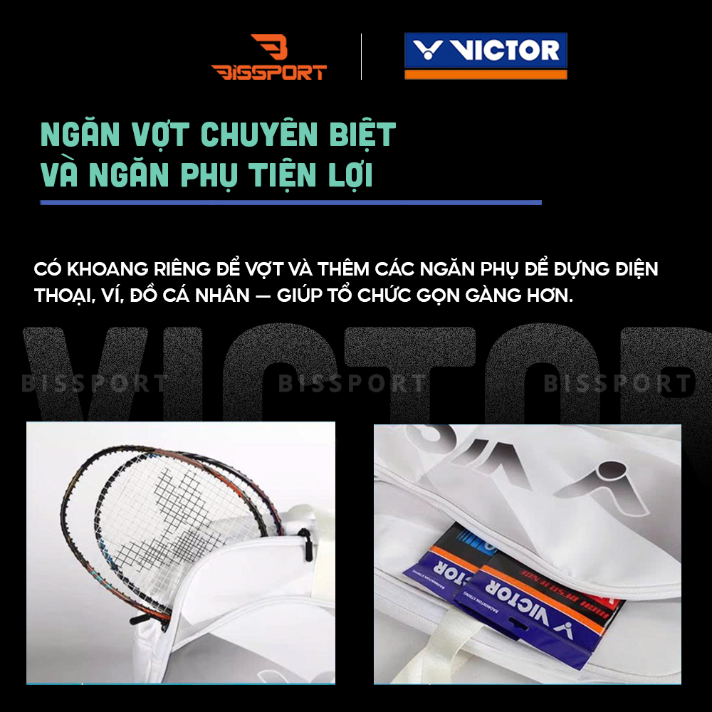Túi Cầu Lông Victor BR2605/A Trắng Chính Hãng - Dung Tích Rộng - Ngăn Giày Riêng - Chất Liệu Bền Bỉ - Tinh Tế - Nhẹ